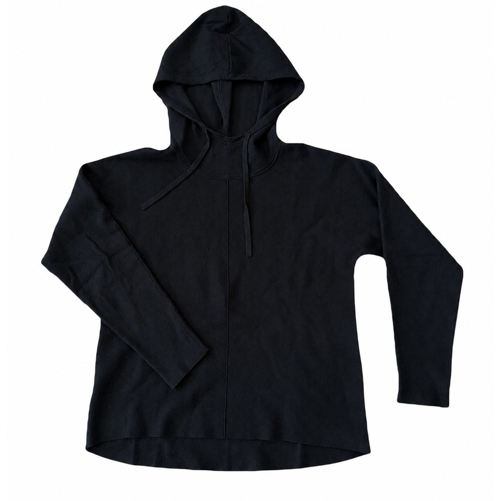 Quince Eco Knit Milano Stitch Pullover Hoodie Women Medium Black Sweater